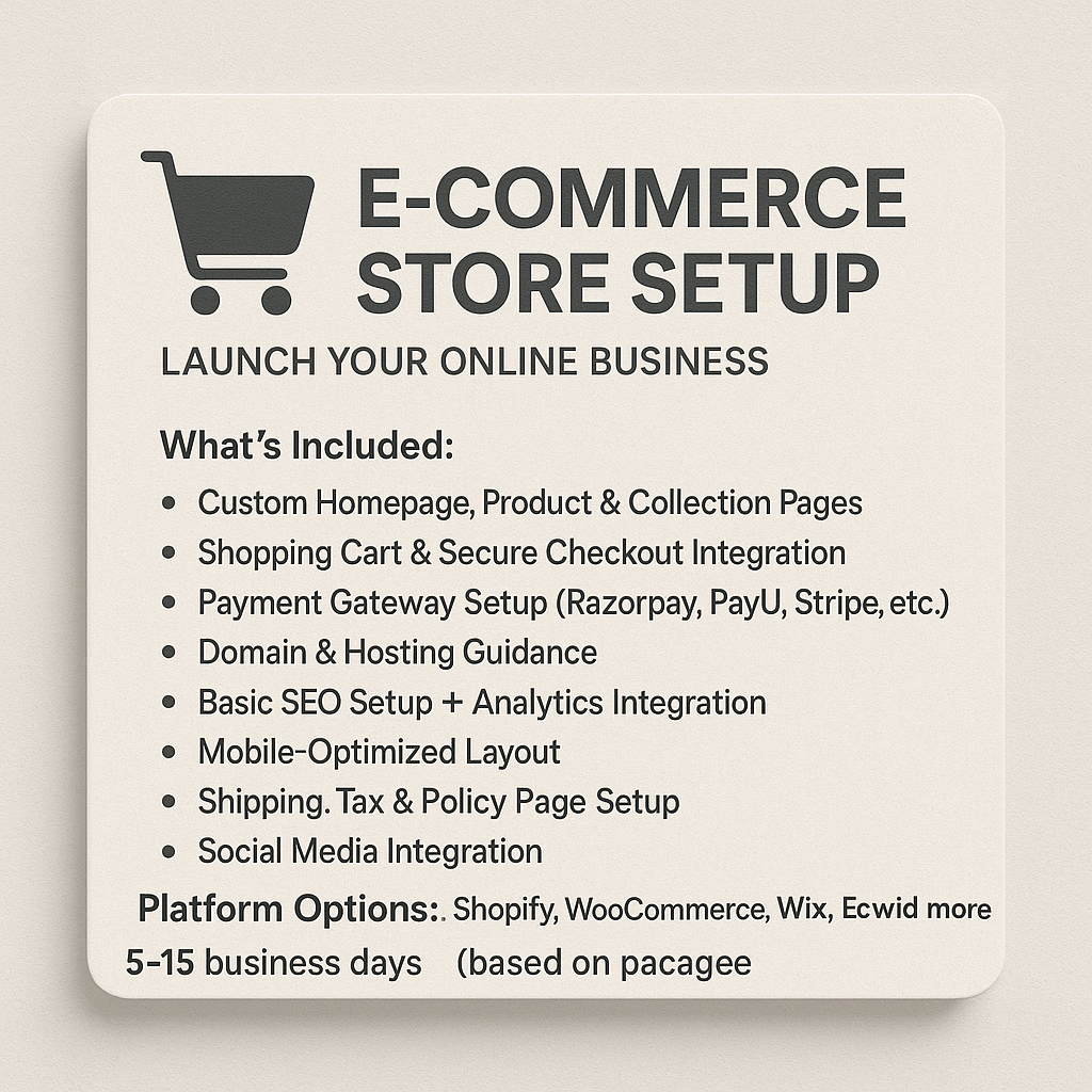 π E-Commerce Store Setup β Launch Your Online Business